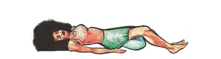 Shavasana, illustrated by Justine Ross, in: Parker, Restorative Yoga